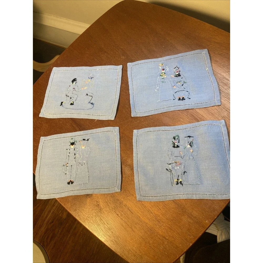 Vintage Cocktail Napkins Married  Couple Wedding Gift Madeira Embroidered Linen